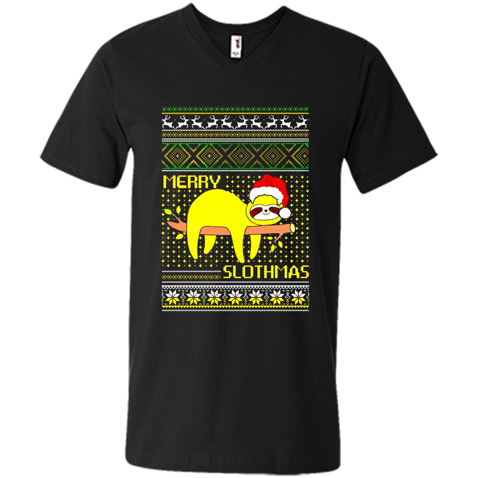 Merry Slothmas Sloth Christmas Sweater PINGPONG - Men's V-Neck
