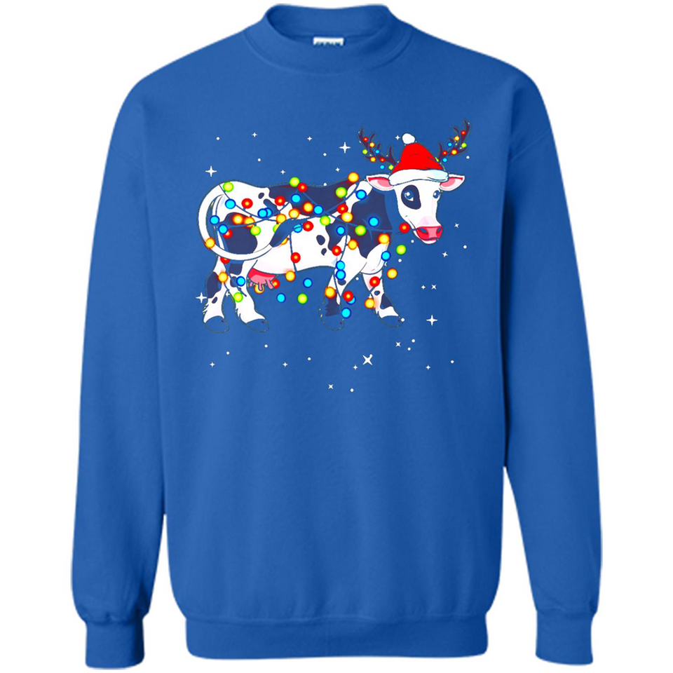 Christmas Lights Cow Wearing Santa Hat Funny Xmas Sweatshirt - Sweatshirt