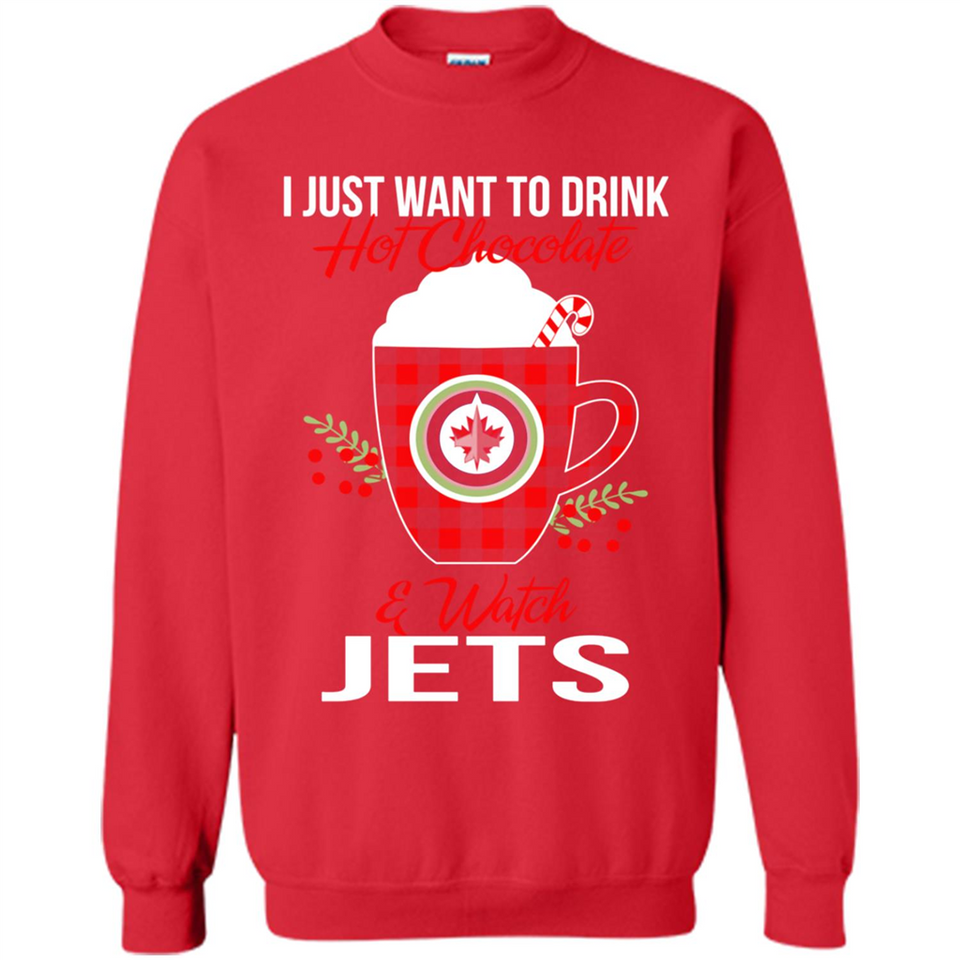 I Just Want To Drink Hot Chocolate & Watch Winnipeg Jets Ugly Christmas Sweater PINGPONG