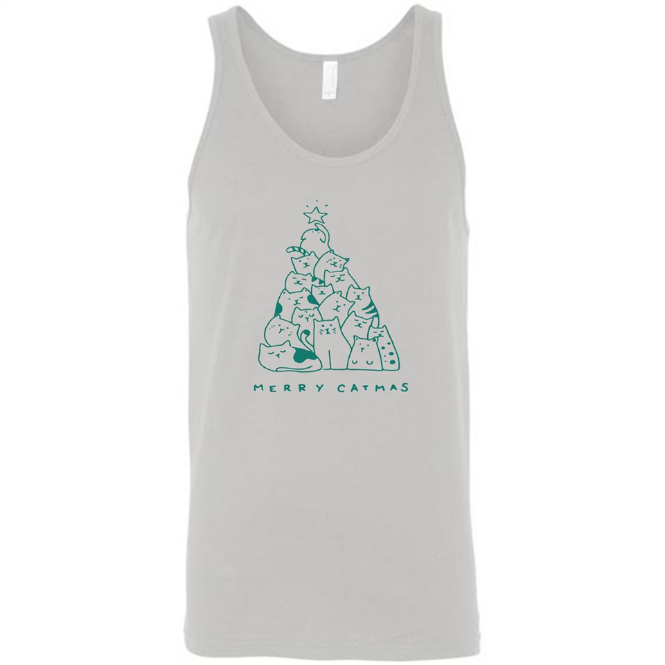Merry Catmas Funny Cat Christmas Tree Sweatshirt - Canvas Unisex Tank