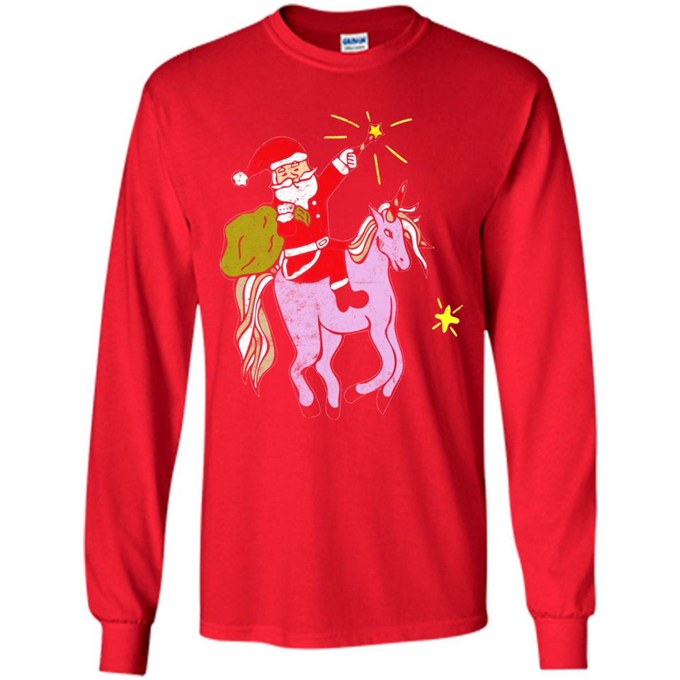 Distressed Retro Santa Riding Unicorn - Long Sleeve T-Shirt