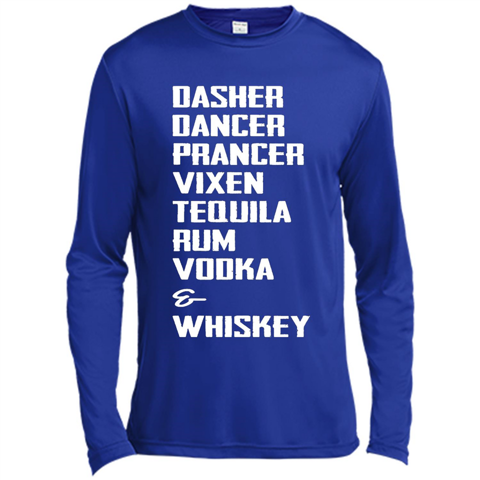 Dasher Dancer Prancer Vixen Tequila Rum Vodka Whiskey Reindeer Christmas T-Shirt - Canvas Long Sleeve T-Shirt