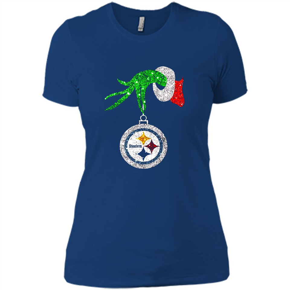 Fantastic Pittsburgh Steelers Glitter Grinch Monogram Ornament Christmas Gift - Ladies' Boyfriend T-Shirt