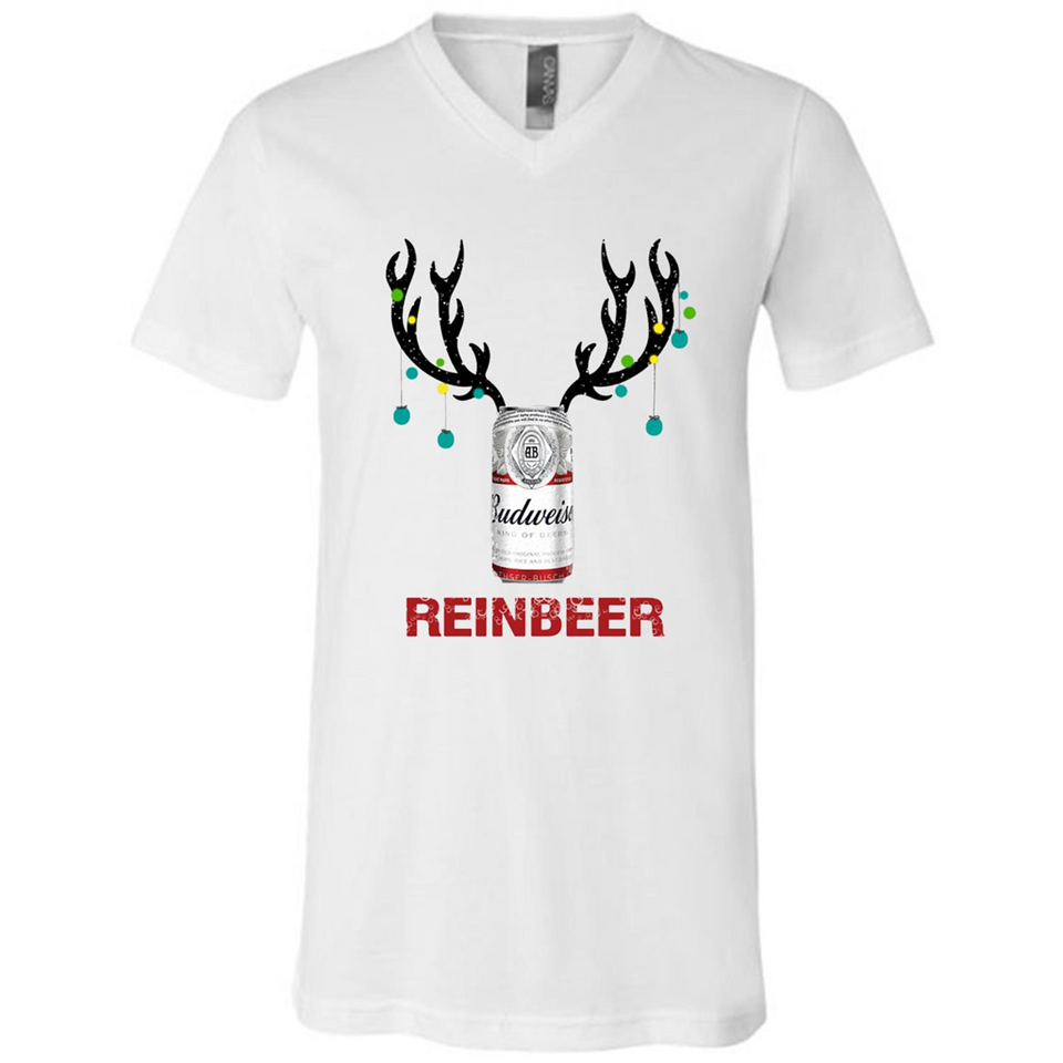 Budweiser Reinbeer Funny Beer Reindeer Christmas Sweatshirt - Canvas Unisex V-Neck