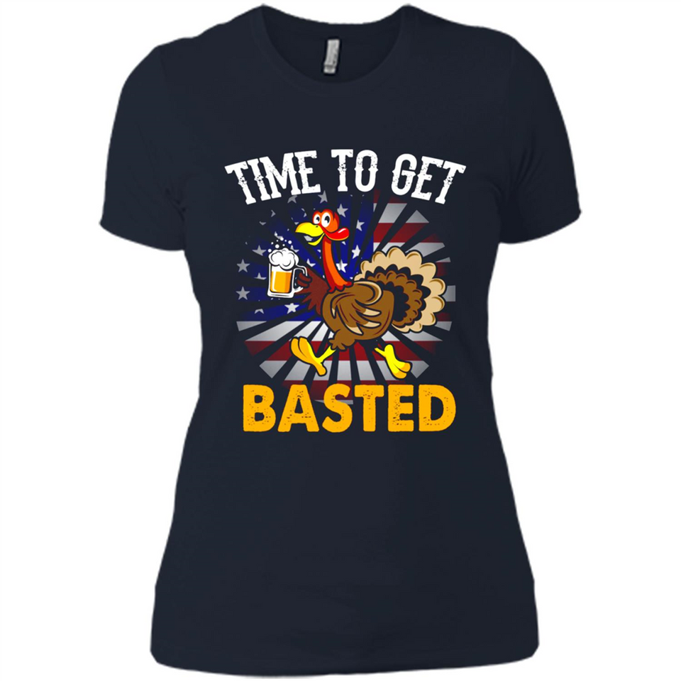 Time To Get Basted Funny Turkey Beer Thanksgiving - Ladies' Boyfriend T-Shirt