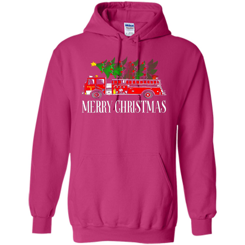 Firetruck Santa Sleigh Merry Christmas Firefighter - Hoodie