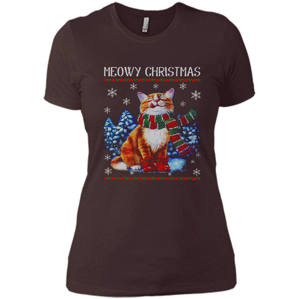 Christmas Ugly Sweater Cat With Christmas Meowy Chritstmas - Ladies' Boyfriend T-Shirt