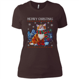 Christmas Ugly Sweater Cat With Christmas Meowy Chritstmas - Ladies' Boyfriend T-Shirt