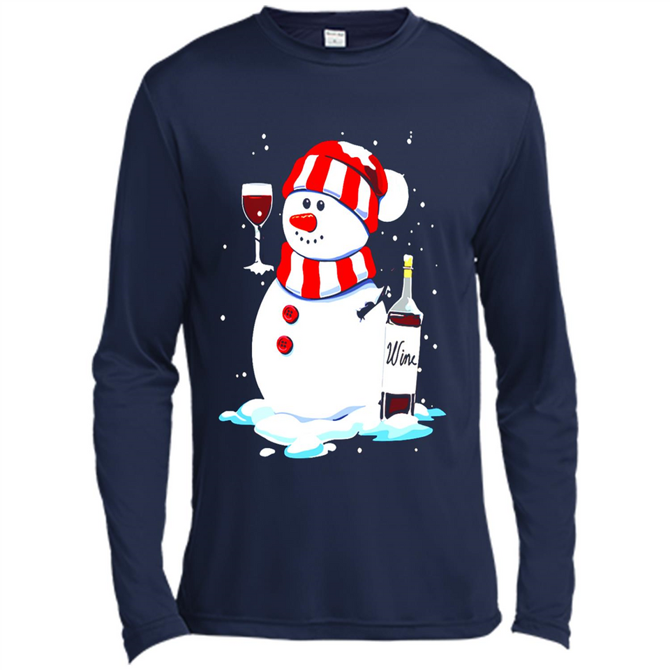 Cute Snowman drink Red Wine Christmas T-Shirt - Canvas Long Sleeve T-Shirt
