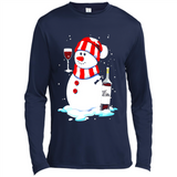 Cute Snowman drink Red Wine Christmas T-Shirt - Canvas Long Sleeve T-Shirt