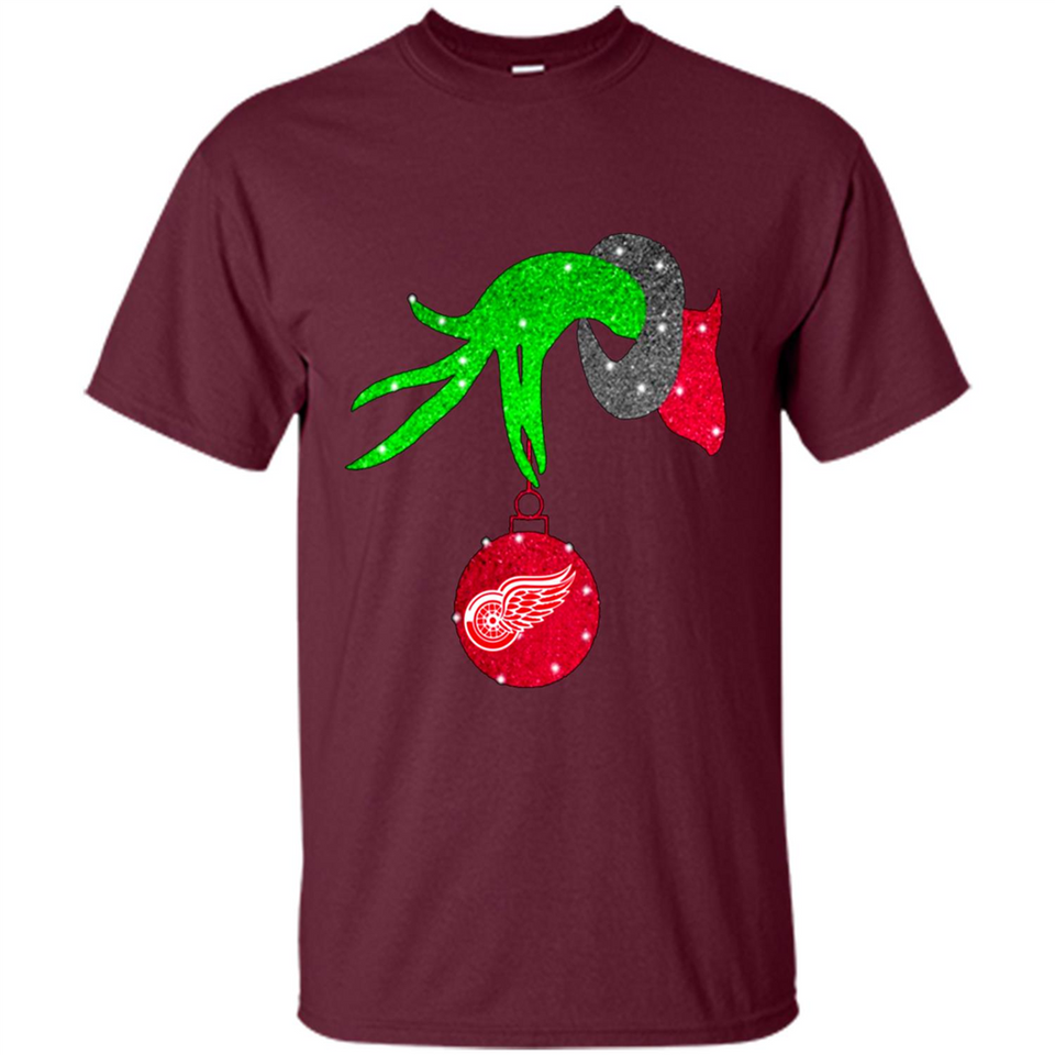 GRINCH HAND HOLDING DETROIT RED WINGS GLITTER CHRISTMAS PINGPONG