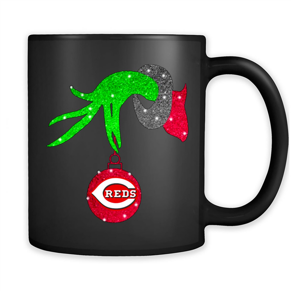 GRINCH HAND HOLDING CINCINNATI REDS GLITTER CHRISTMAS PINGPONG