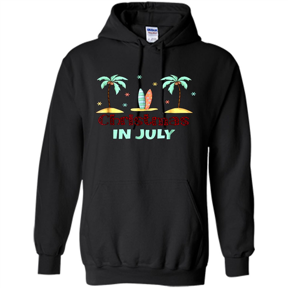 Christmas In July Shirt Surfing Palm Trees Surfboard - Hoodie