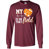 Clemson Tiger Paw Football My Heart is on that Field - Long Sleeve T-Shirt
