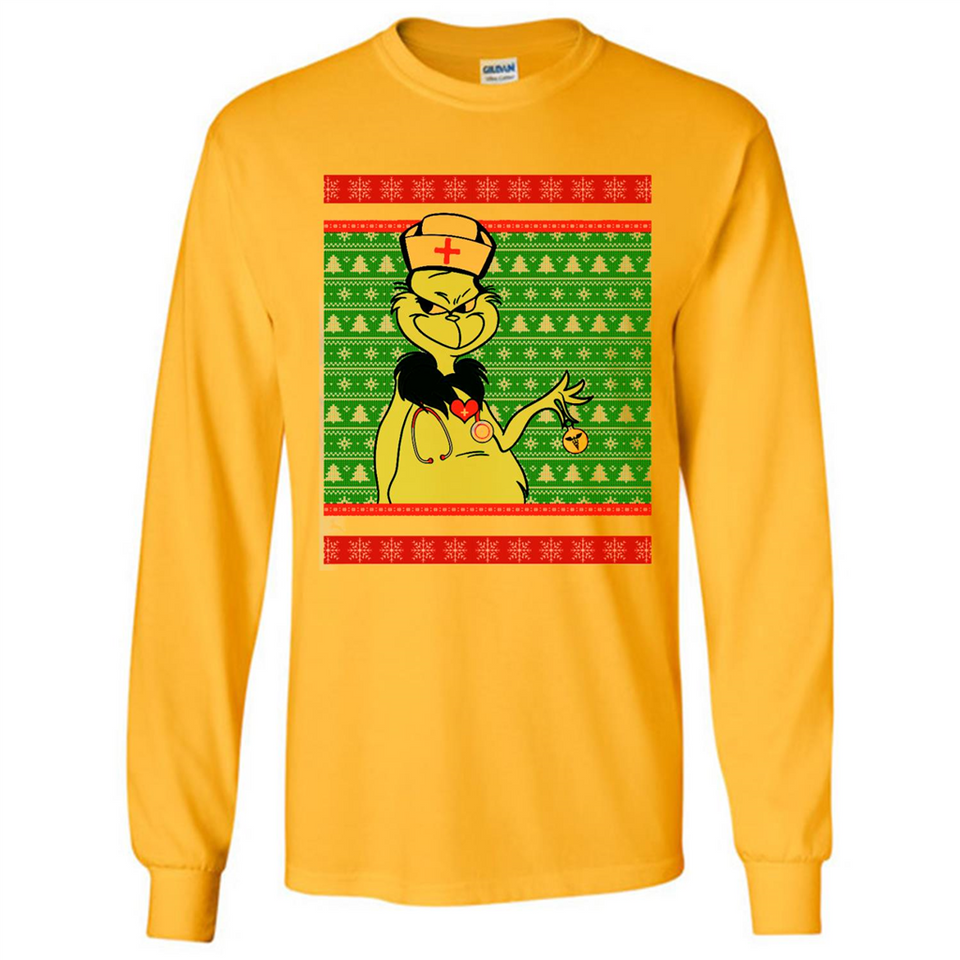 Grinch Nurse Ugly Christmas Sporty T-Shirt PINGPONG - Long Sleeve T-Shirt