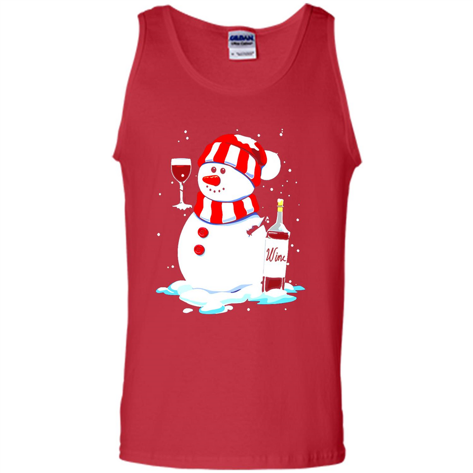 Cute Snowman drink Red Wine Christmas T-Shirt - Tank Top