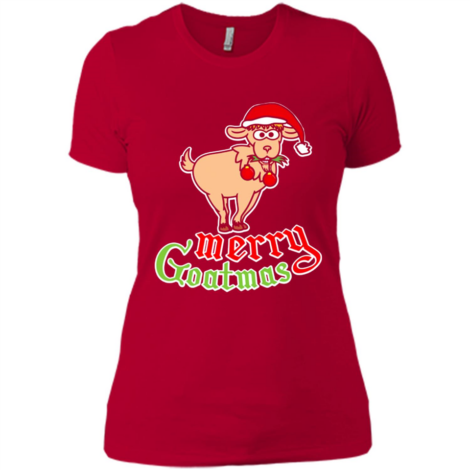 Christmas Merry Goatmas Goat Shirt Santa Hat - Ladies' Boyfriend T-Shirt