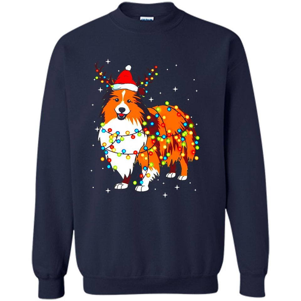 Christmas Lights Shetland Sheepdog Wearing Santa Hat Funny Xmas Mug - Sweatshirt