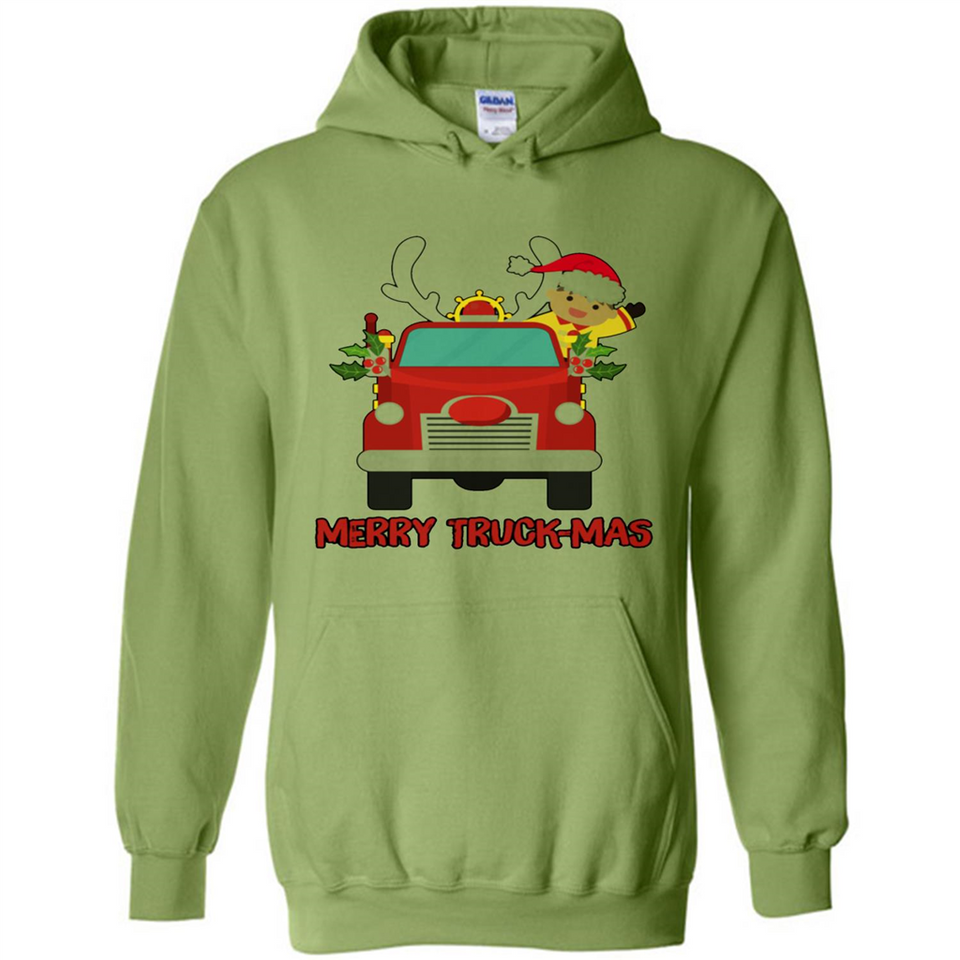 Merry Truck-Mas Christmas Fire Truck Cute Reindeer Sporty - Hoodie