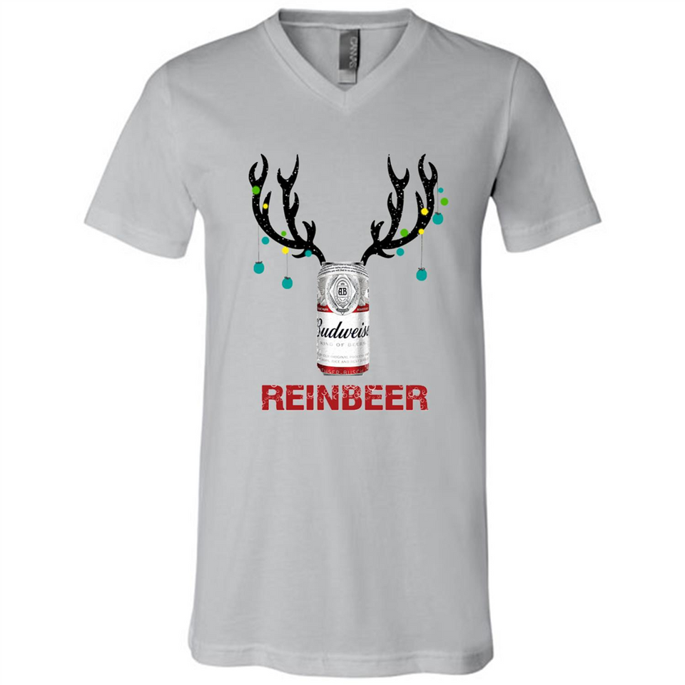 Budweiser Reinbeer Funny Beer Reindeer Christmas Sweatshirt - Canvas Unisex V-Neck