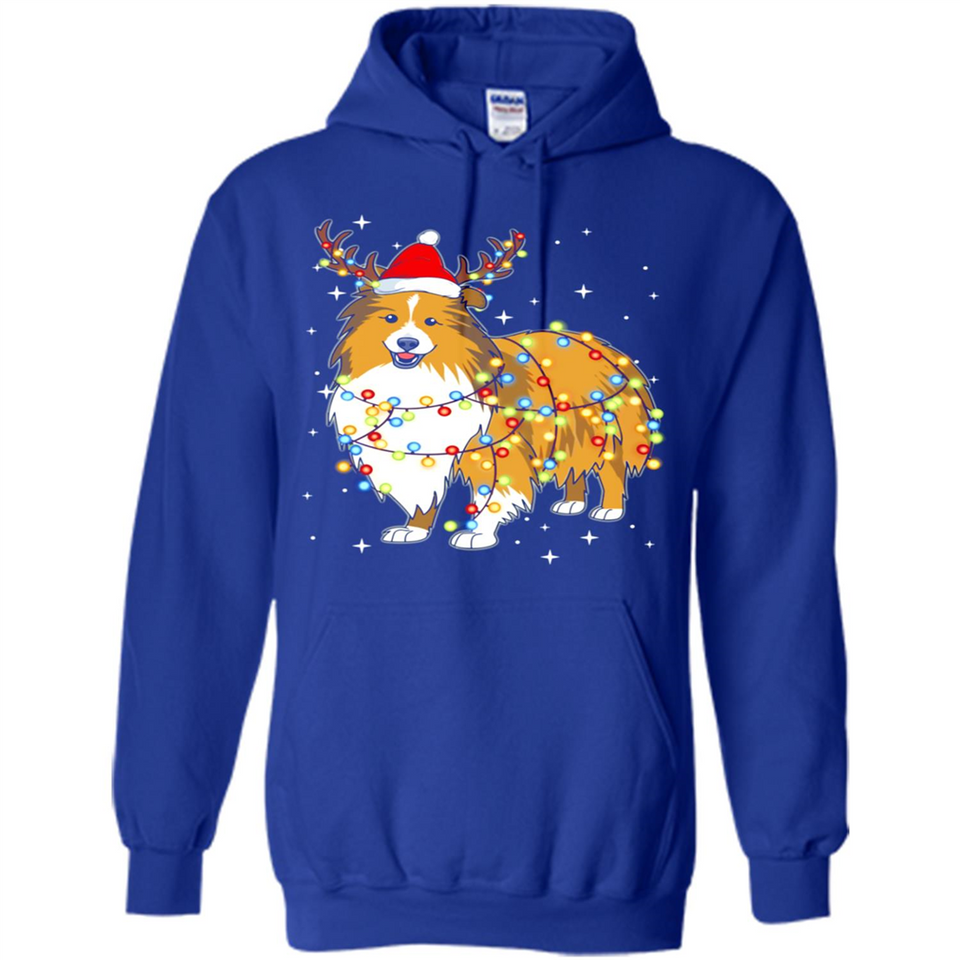 Christmas Lights Shetland Sheepdog Wearing Santa Hat Funny Xmas - Hoodie