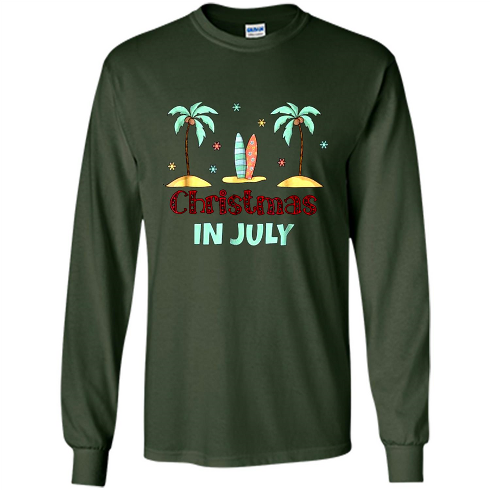 Christmas In July Shirt Surfing Palm Trees Surfboard - Long Sleeve T-Shirt