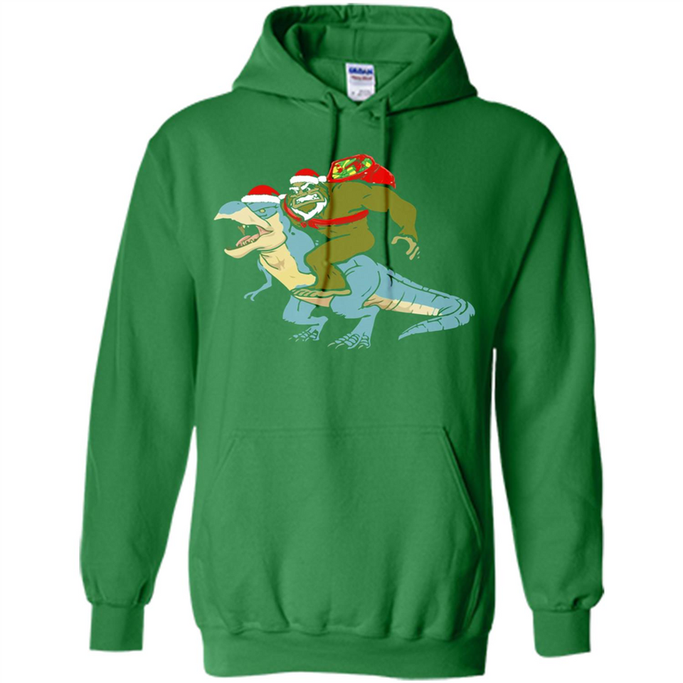 Bigfoot Riding Dinosaurus T-Shirt Funny Bigfoot Santa - Hoodie