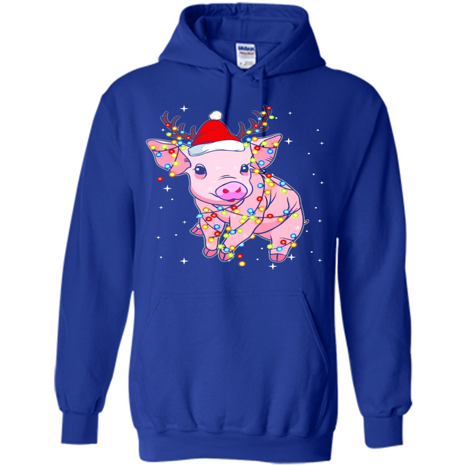 Christmas Lights Pig Wearing Santa Hat Funny Xmas - Hoodie