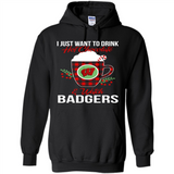 I Just Want To Drink Hot Chocolate & Watch Wisconsin Badgers Ugly Christmas Sweater PINGPONG