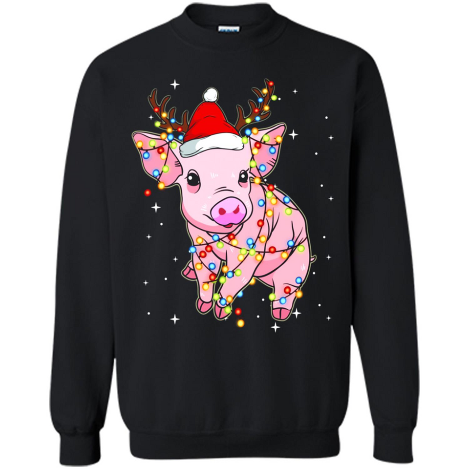 Christmas Lights Pig Wearing Santa Hat Funny Xmas - Sweatshirt