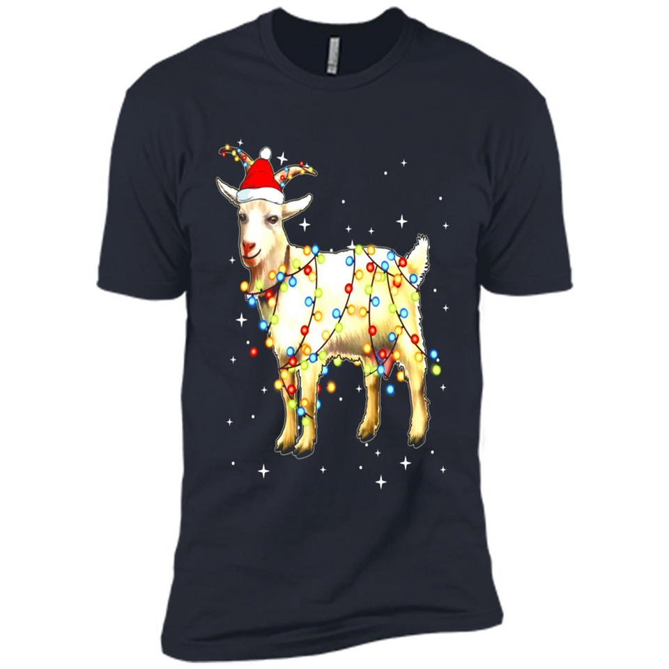 Christmas Lights Goat Wearing Santa Hat Funny Xmas - Premium Short Sleeve T-Shirt