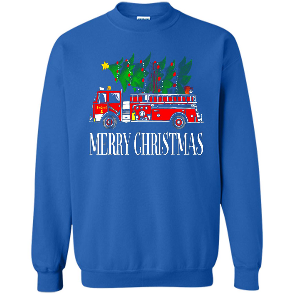 Firetruck Santa Sleigh Merry Christmas Firefighter - Sweatshirt