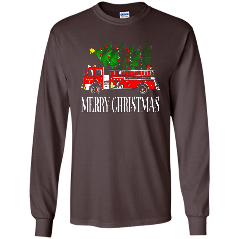 Firetruck Santa Sleigh Merry Christmas Firefighter - Long Sleeve T-Shirt