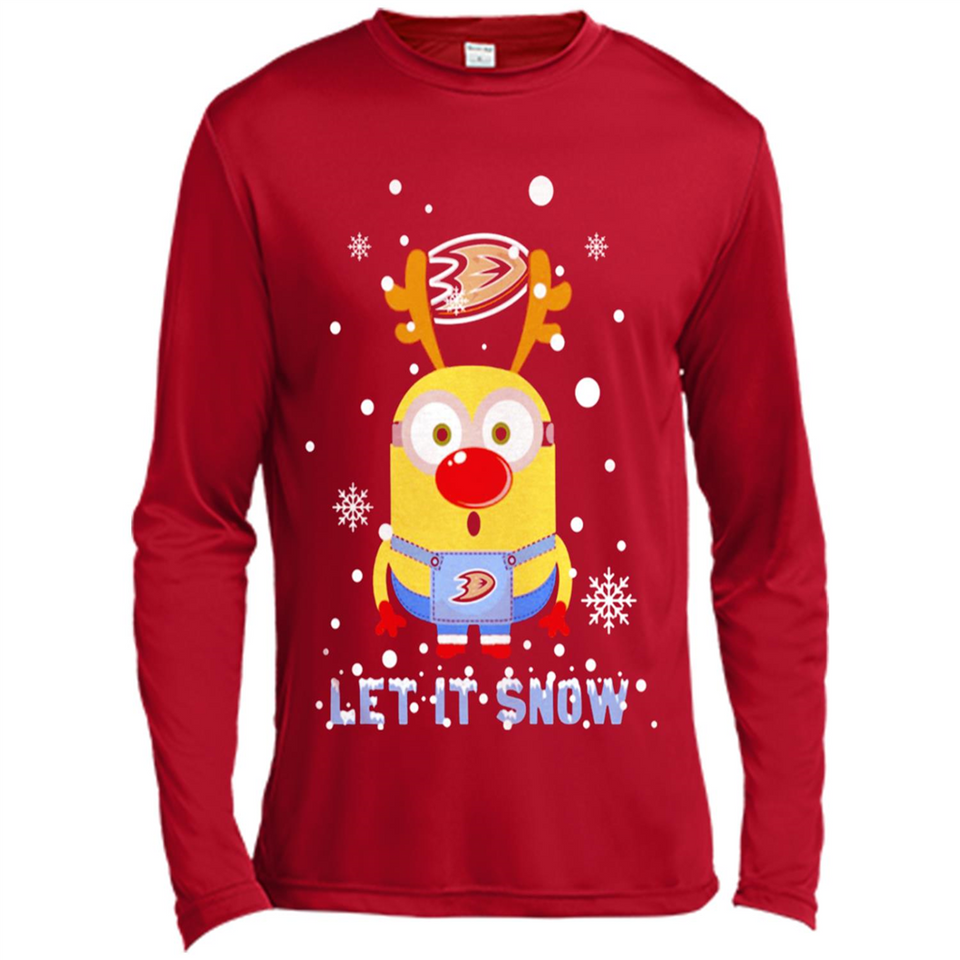 Minion Anaheim Ducks Ugly Christmas Sweater Let it Snow - Canvas Long Sleeve T-Shirt