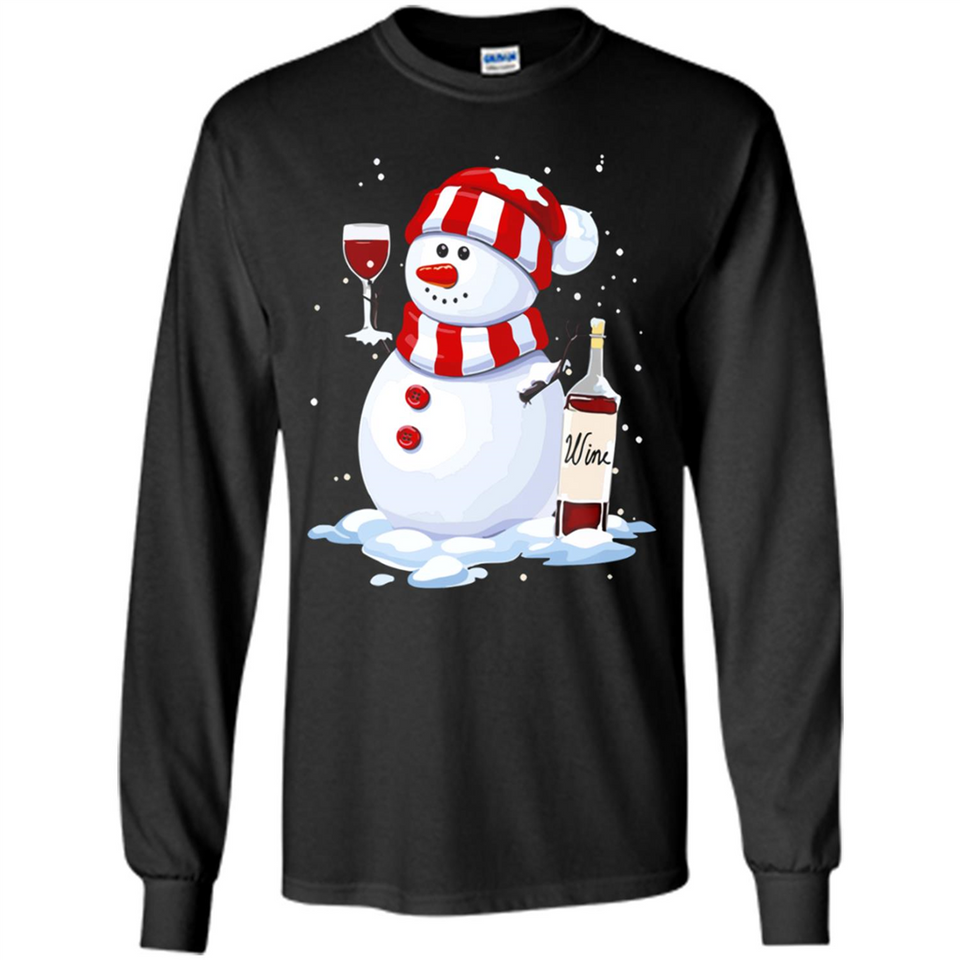 Cute Snowman drink Red Wine Christmas - Long Sleeve T-Shirt