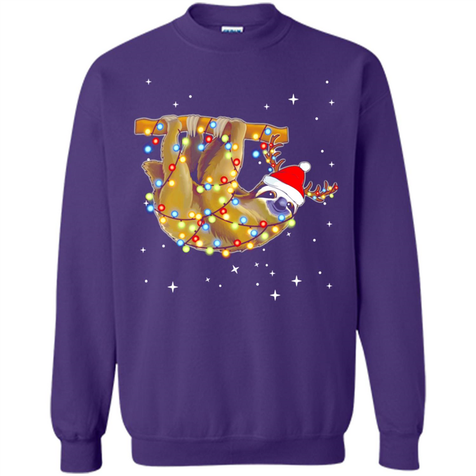 Christmas Lights Sloth Wearing Santa Hat Funny Xmas - Sweatshirt
