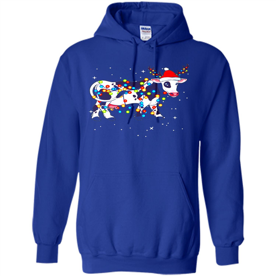 Christmas Lights Cow Wearing Santa Hat Funny Xmas Sweatshirt - Hoodie