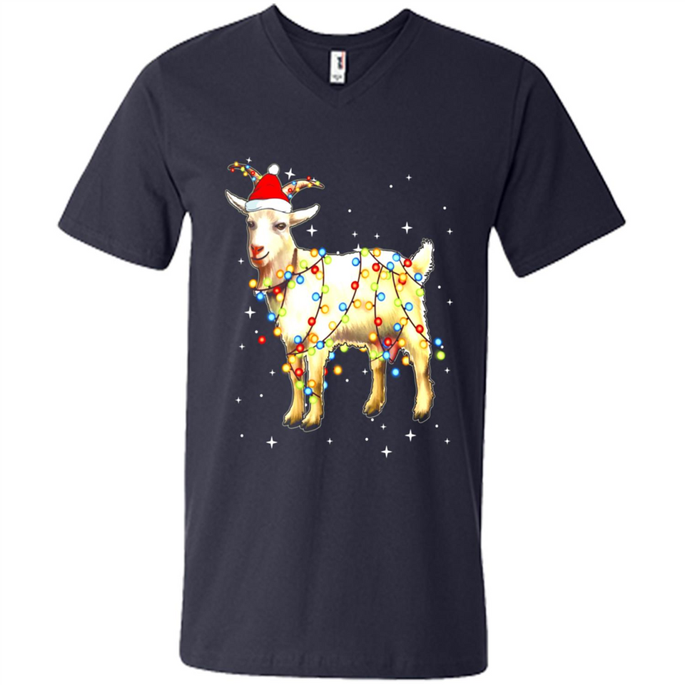 Christmas Lights Goat Wearing Santa Hat Funny Xmas - Men's V-Neck