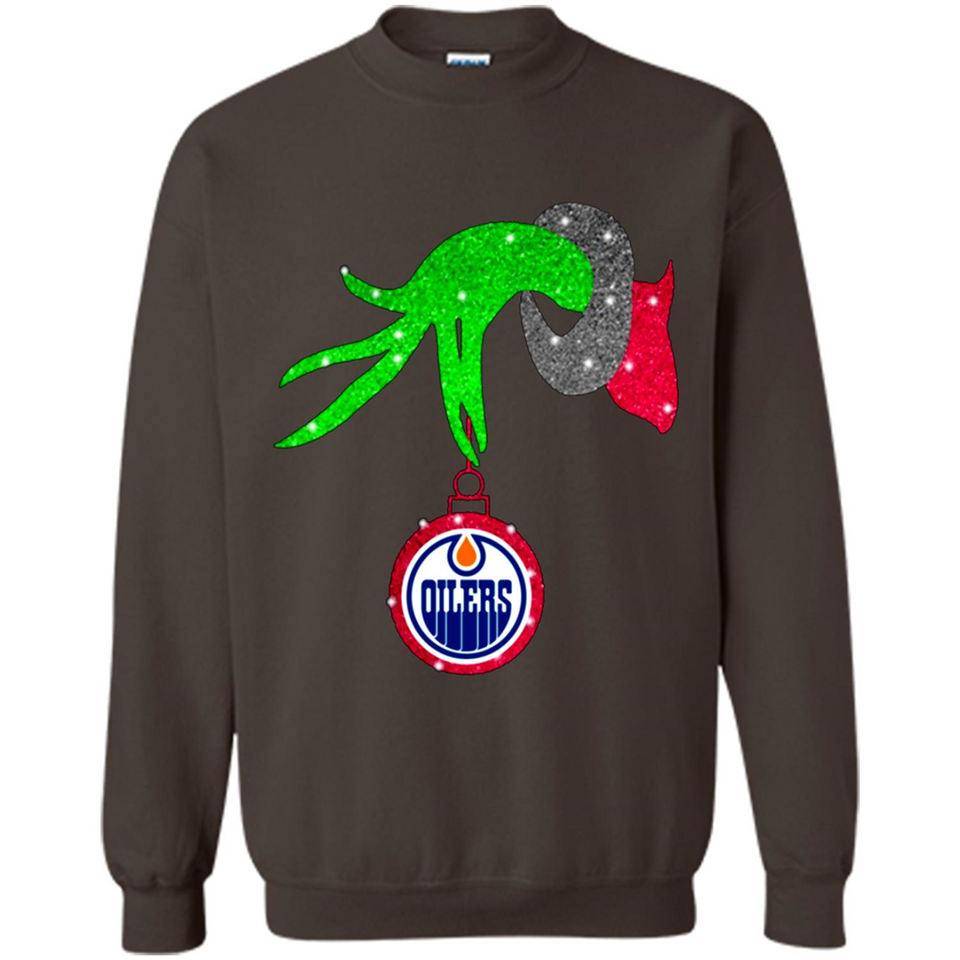GRINCH HAND HOLDING EDMONTON OILERS GLITTER CHRISTMAS PINGPONG