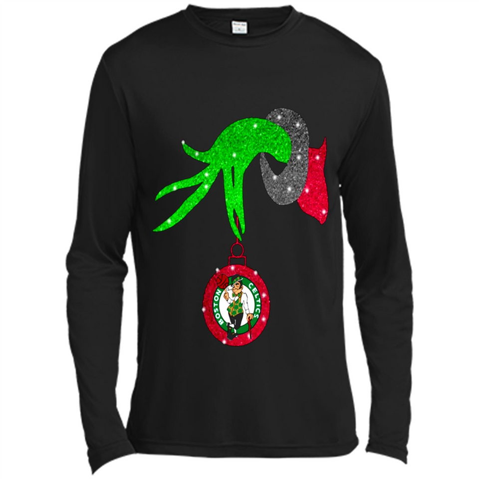 GRINCH HAND HOLDING BOSTON CELTICS NBA GLITTER CHRISTMAS PINGPONG