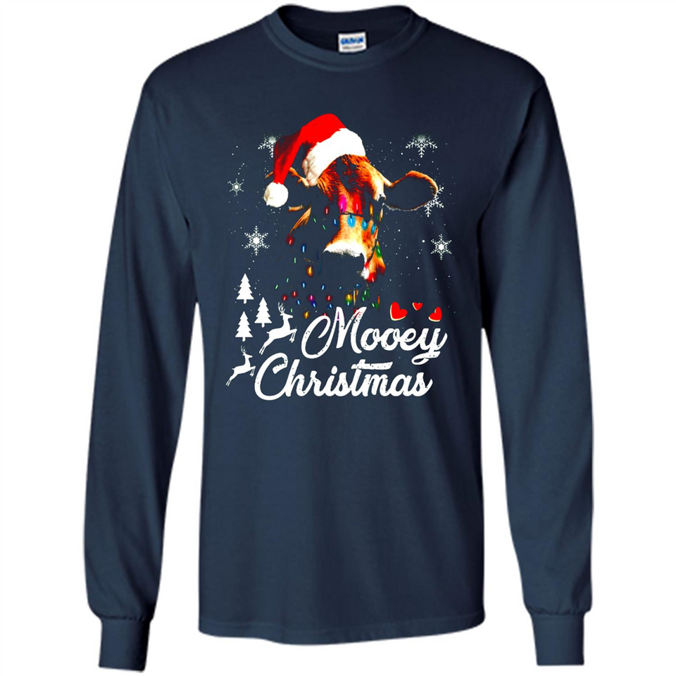 Mooey Christmas Cow Santa Christmas Lover Lights Sweatshirt - Long Sleeve T-Shirt