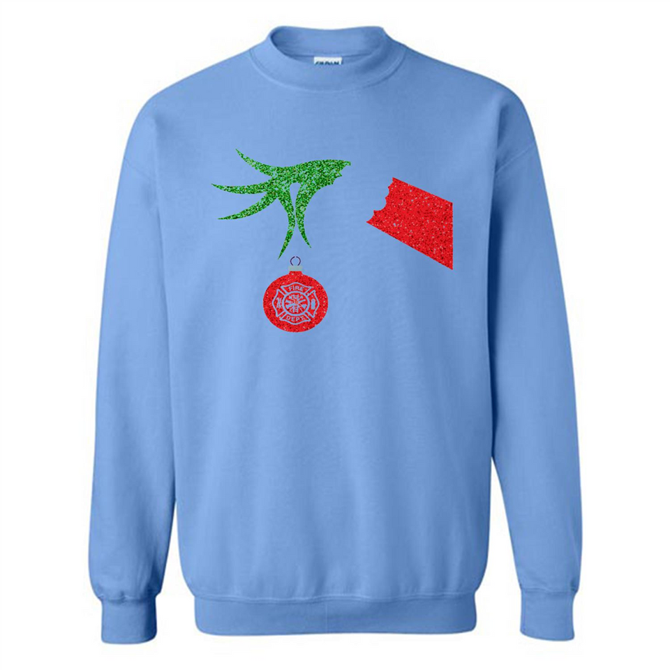 Funny Grinch Hand holding Firefighter ornament Christmas Sporty T-Shirt - Sweatshirt