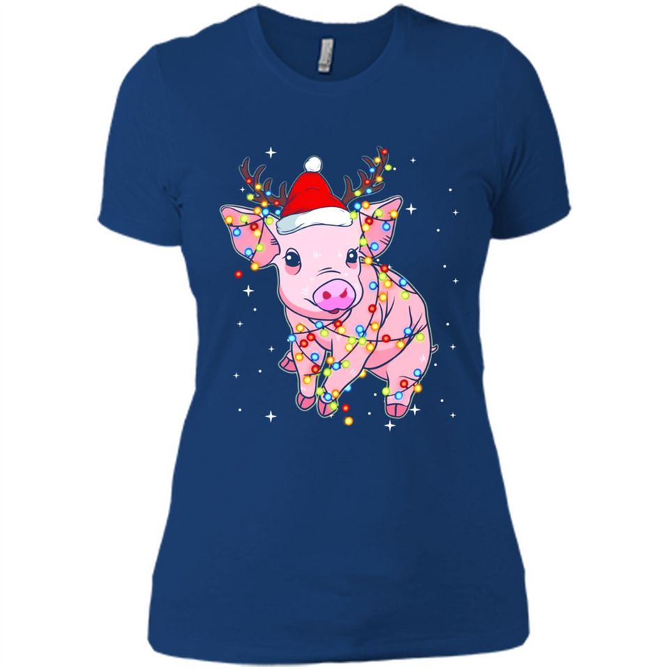 Christmas Lights Pig Wearing Santa Hat Funny Xmas - Ladies' Boyfriend T-Shirt