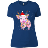 Christmas Lights Pig Wearing Santa Hat Funny Xmas - Ladies' Boyfriend T-Shirt