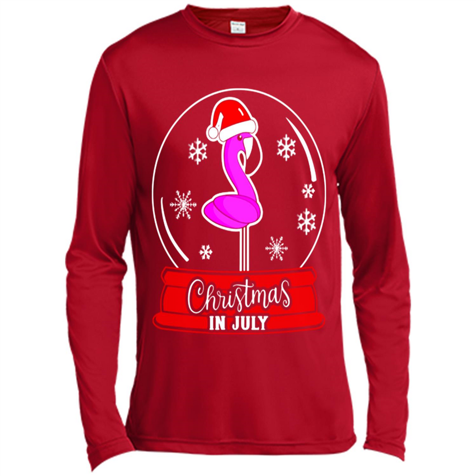 Christmas In July Flamingo Snow Globe Santa Hat - Canvas Long Sleeve T-Shirt