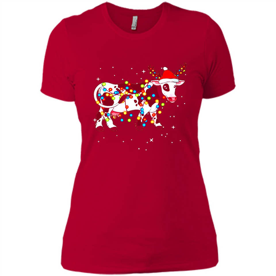 Christmas Lights Cow Wearing Santa Hat Funny Xmas Sweatshirt - Ladies' Boyfriend T-Shirt
