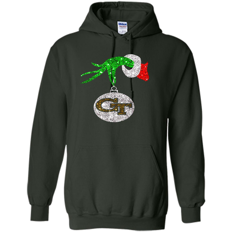 Fantastic Georgia Tech Yellow Jackets Glitter Grinch Monogram Ornament Christmas - Hoodie