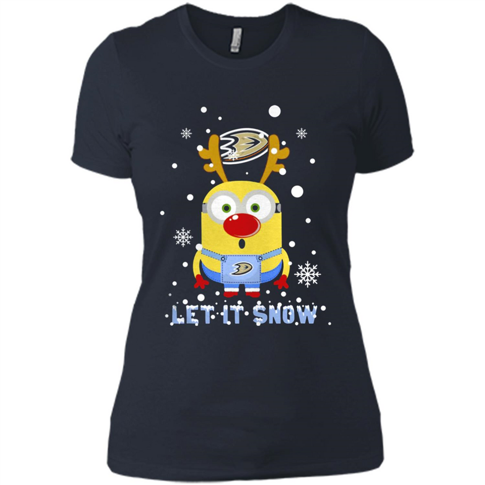 Minion Anaheim Ducks Ugly Christmas Sweater Let it Snow - Ladies' Boyfriend T-Shirt