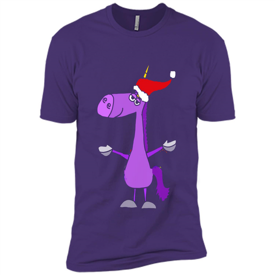 Funny Christmas Unicorn in Santa Hat - Premium Short Sleeve T-Shirt