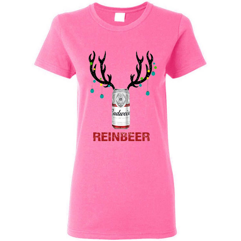 Budweiser Reinbeer Funny Beer Reindeer Christmas Sweatshirt - Ladies Short-Sleeve